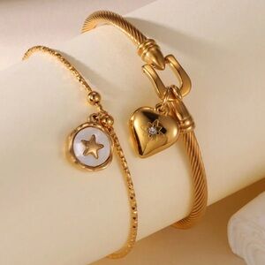 1pc 18k Stainless Steel Heart & Pentagram Pendant Bracelet,